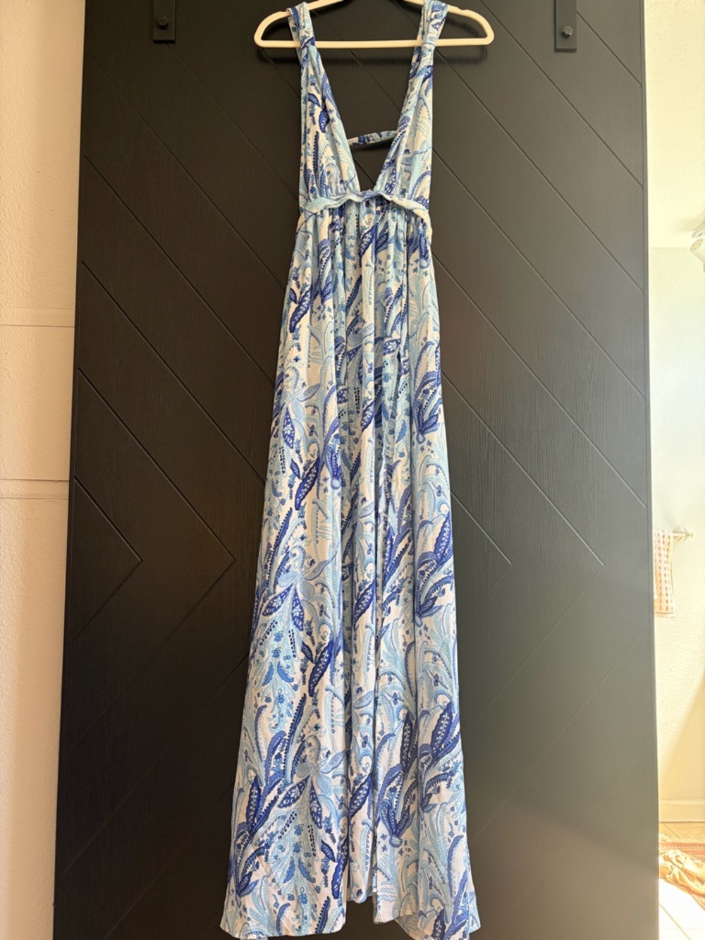 12th Tribe Blue Paisley Plunge V-Neck Maxi Dress - Picture 3 of 4